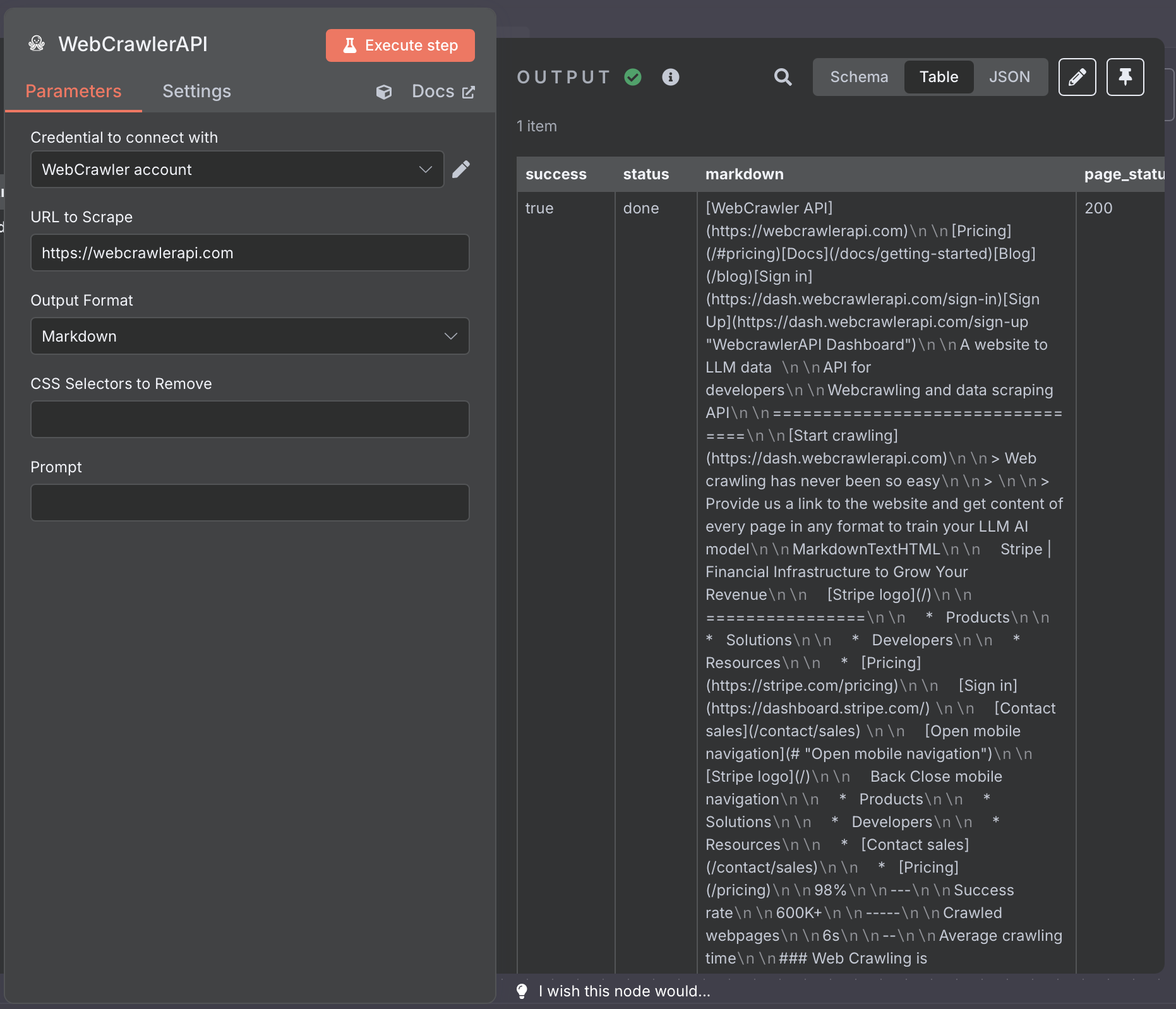 WebcrawlerAPI n8n test node