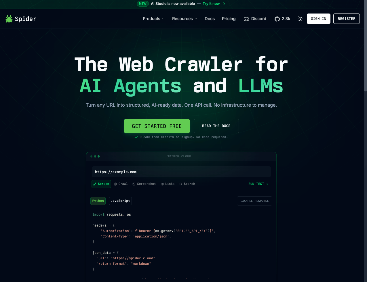 Spider landing page