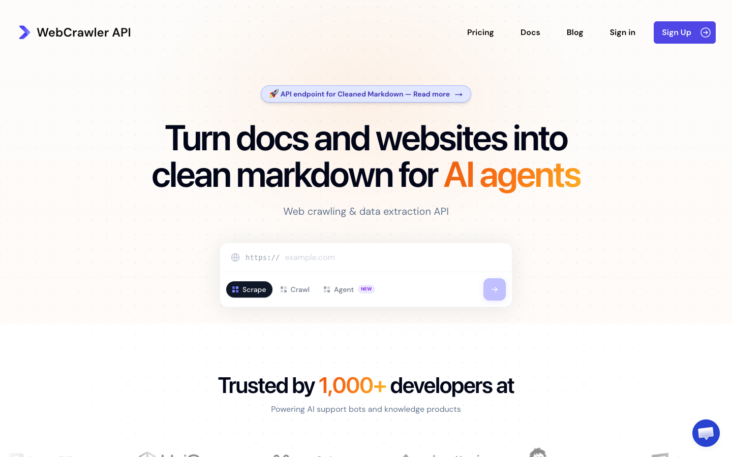 WebCrawlerAPI homepage, October 2026