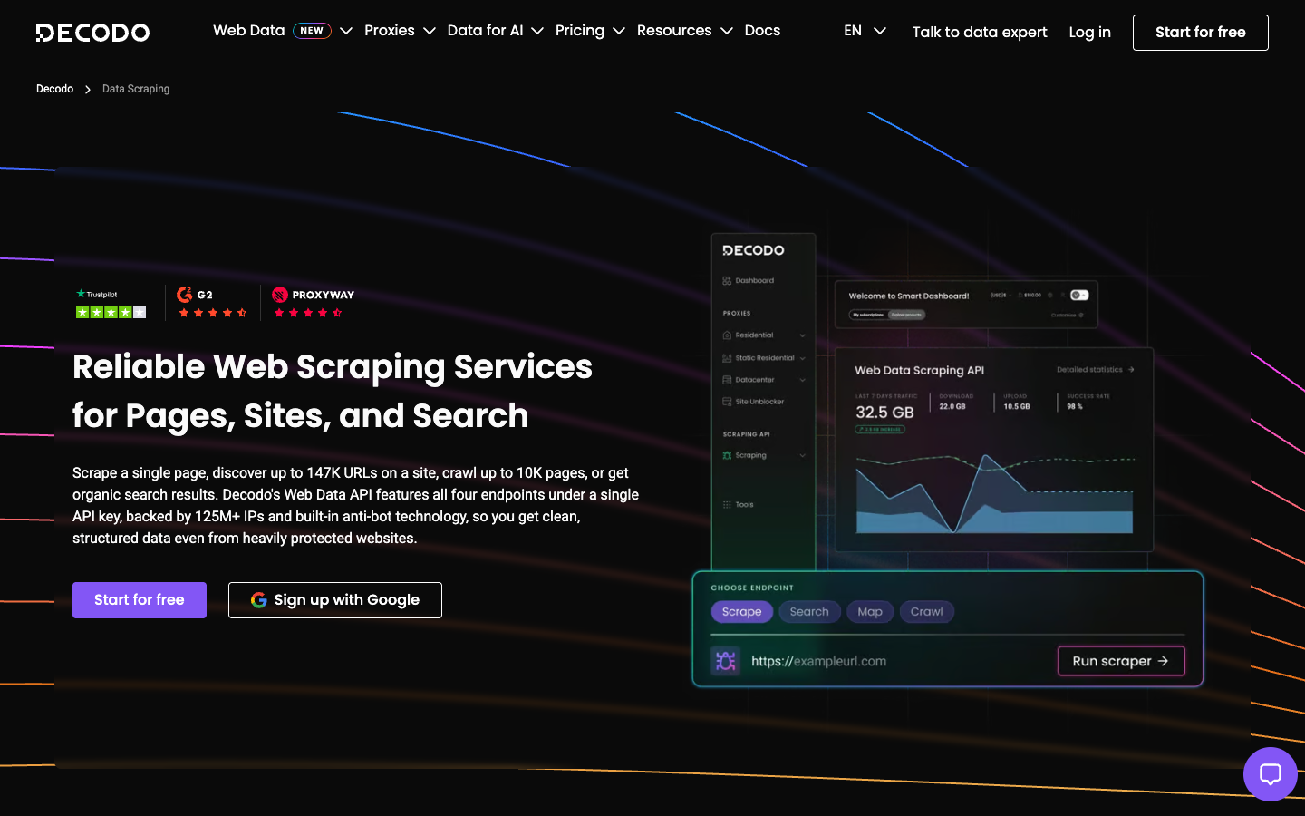 Decodo web scraping page, October 2026