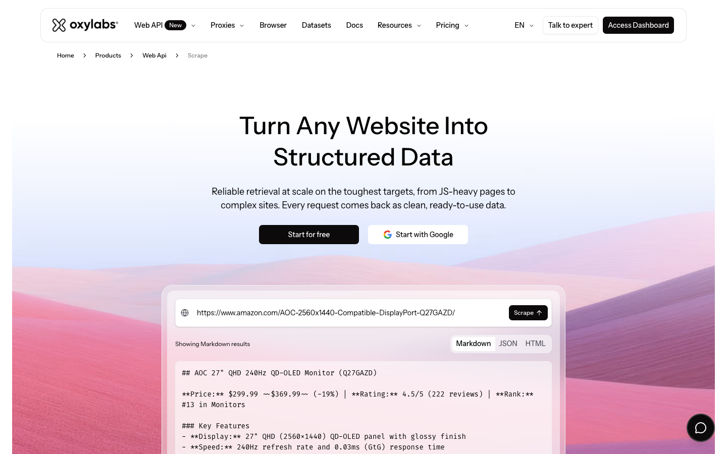 Oxylabs Web API page, October 2026