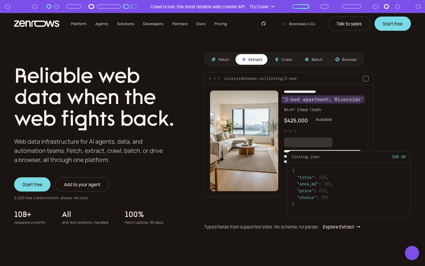 ZenRows homepage, October 2026