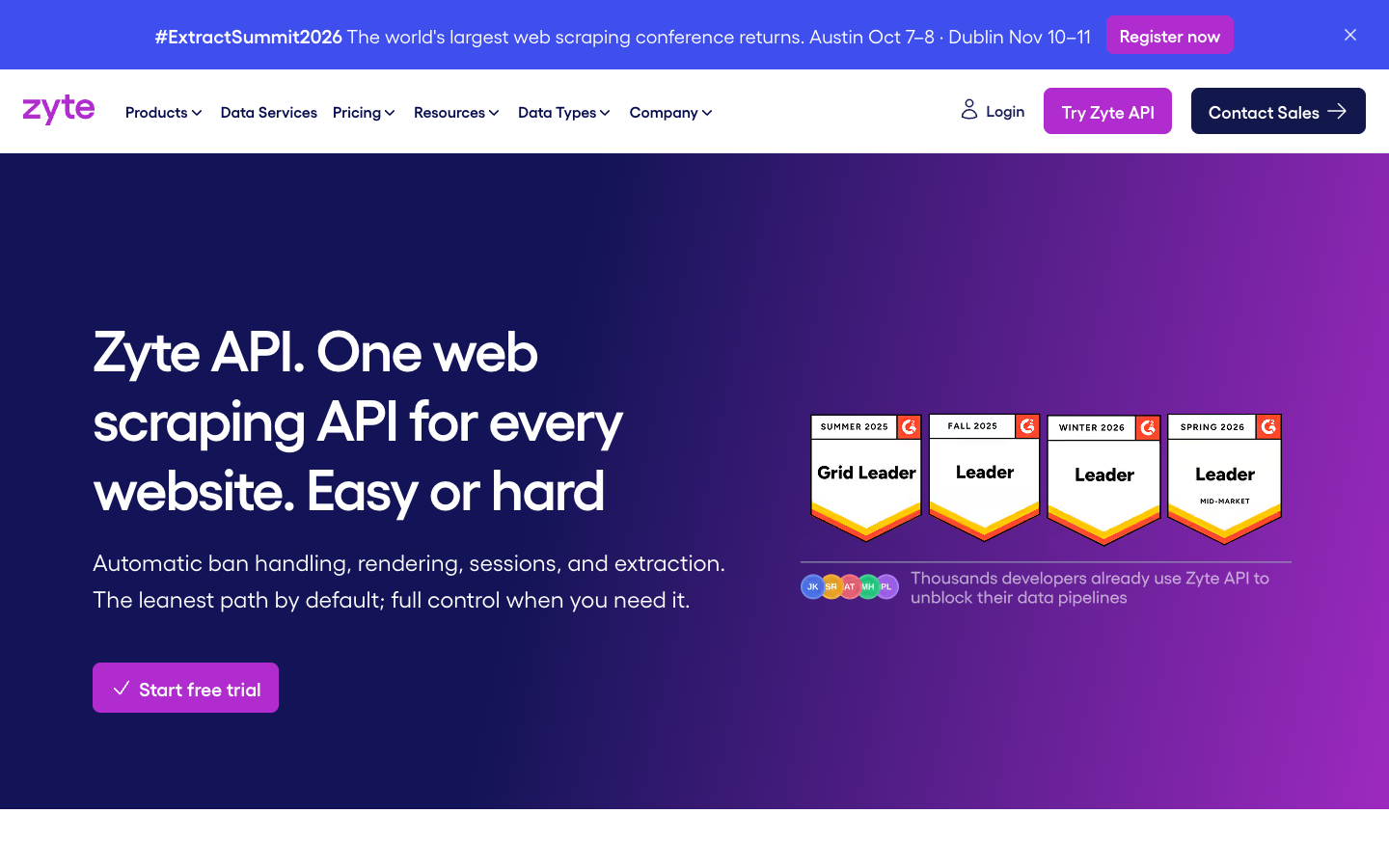 Zyte API page, October 2026