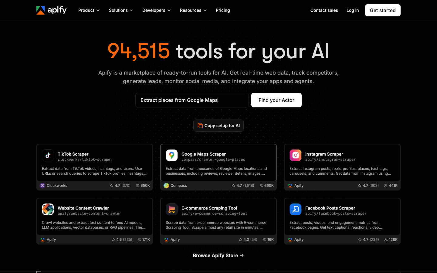 Apify homepage
