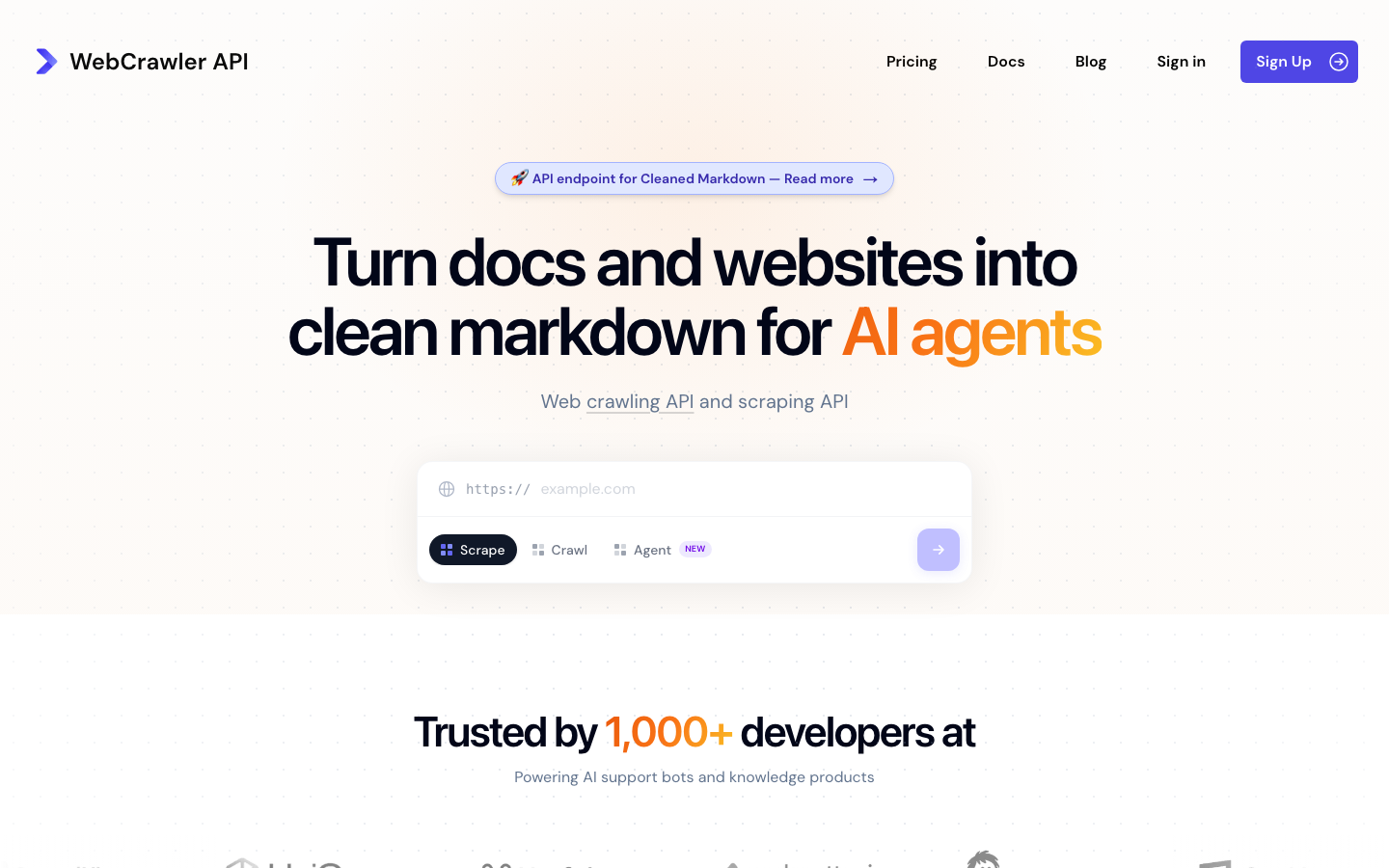 WebCrawlerAPI homepage